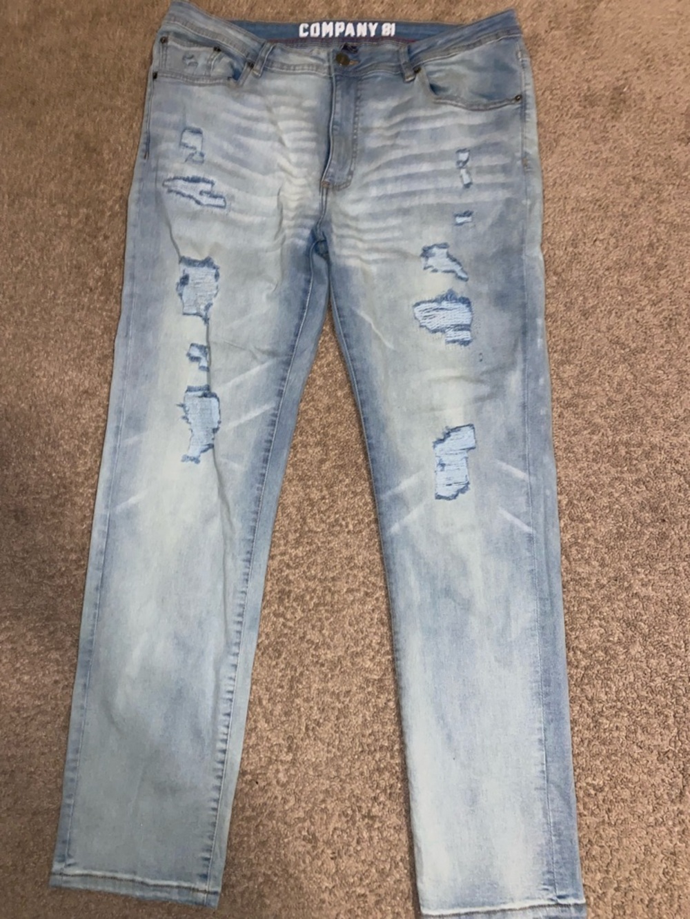 Company 81 Light Blue Slim Straight Jeans - Distressed Men’s Denim